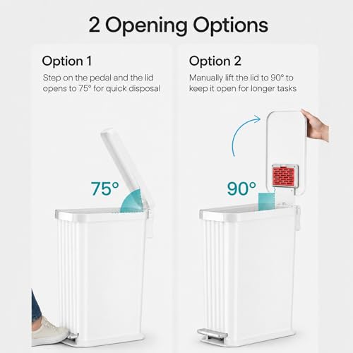 Image of Patented 13 Gallon Step Diaper Pail, Fits Kitchen Bags, Odor Filter, 50L Baby Trash Can, 135 Diaper Capacity, No Refills Needed, for Nursery Diapers & Adult Incontinence Underwear, Matte White