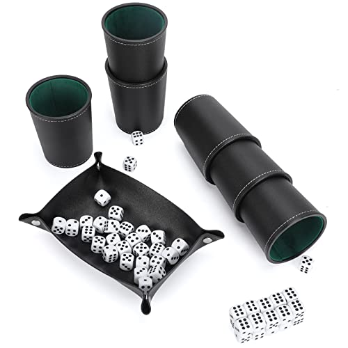 Pu Leather Dice Cup Set With 6 Leather Dice Cups+30 Dice Velvet Interior Quiet In Shaking For Liars Dice Farkle Yahtzee #TOP6