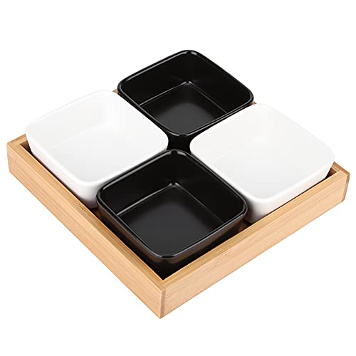 Ejoyous Getrocknete Obstschalen Snackplattenfruchtschale mit Gittern Multifunktionale Geteilte Fächer für Getrocknete Früchte Nüsse Süßigkeiten Wohnkultur (Vier Gitter, 2 Weiß, 2 Schwarz)