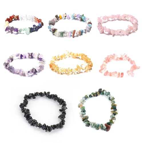 Pulseras De Grava De 8 Piezas, Pulseras De Chakra De Cristal, Pulseras De Piezas...