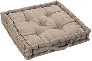 EHC 100% Cotton Outer Shell, 100% Polyester (FR) Filling Large Quilted Booster Cushions Seat Dinner Chair Arm Chair Pad, 50 x 50 x 10cm - Latte