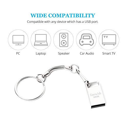 HAODIUSB88 Memory Stick 32 GB, Mini USB Stick 32 GB Waterproof Pen Drive Portable USB Flash Drive 32GB with Key Ring for PC Laptop Computers Tablet etc (Silver) - Image 4