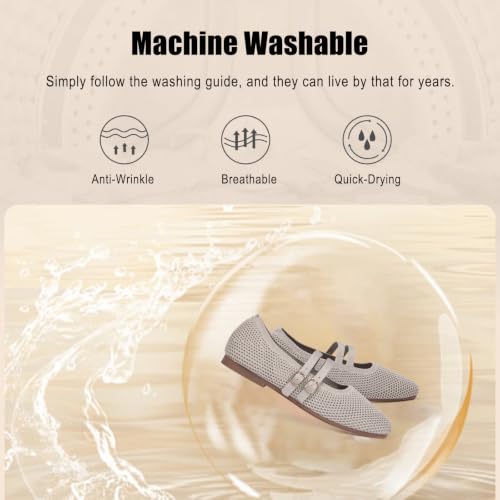 Image of Frank Mully Women's Flats Square Toe Mary Jane Shoes Ballet Flats with Strap Comfortable Slip On Knit Shoes Dressy Casual