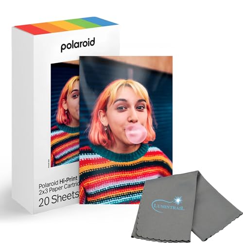 Polaroid Hi Print 2x3 Paper Cartridge Peel and Stick 1 Pack (20 Photos) with a Microfiber Cleaning Cloth