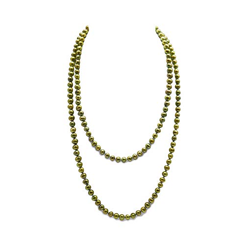 JYX Long collier de perles d'eau douce vert-jaune 7,5-8,5 mm de style décontracté 129,5 cm Cover