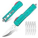 Automatic Utility Knife All Metal EDC Push Button Box Cutter with Quick-Change Retractable Blade...