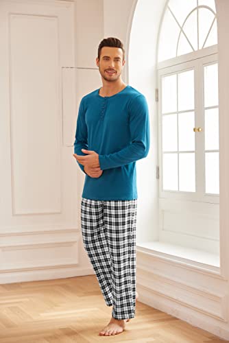 Ekouaer Mens Pj Set Long Sleeve Pajamas Sets With Black And White Plaid Plaid Pants 2 Piece Sleepwear Soft Pj Sets, Small Blue Plaid #TOP1