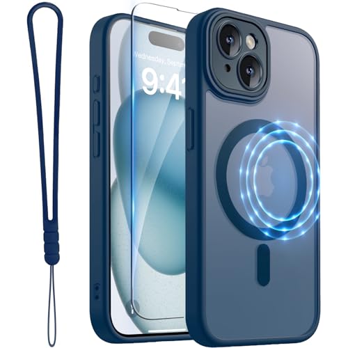 ROYBENS for iPhone 15 Matte Clear Case Compatible with Magsafe, Navy Blue