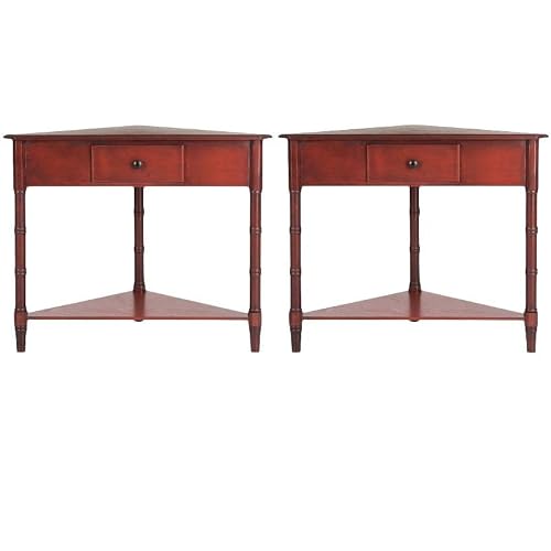 Home Square Gomez 28\" H Pine Wood Corner Table in Red - Set of 2