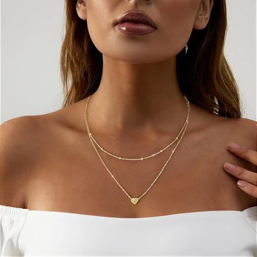 Kenivira Dainty Layered Gold Heart Necklaces For Women Cute 18K Gold Plated Heart Pendant Necklace For Women - image 3