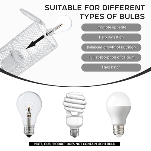 Image of VIHOSE 1 Pcs Reptile Heat Lamp Guard with 150W Ceramic Heat Emitter Basking Anti Scald Heating Lamp Holder Mesh Cage Reptile Protection Lampshade for Lizard Snake Without Bulb (4 Inch,White,White)