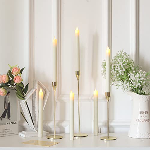 Fo32Won Ivory Flameless Taper Candles With Remote And Timer, Set Of 6 Flickering Battery Operated Candlesticks With Moving Wick, 9.5 Inches Real Wax Covered Led Tapered Candles For Christmas Halloween #TOP1