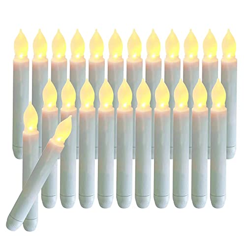 xunhuimemory 24 PCS Flameless LED Taper Candles Lights, Battery Operated Candlesticks with Warm White Flickering Flame, 0.79 x 6.5 Inches Dripless Fake Floating Taper Candles for Church Wedding Xmas