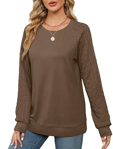 Saloogoe Fall Sweaters For Women 2024 Trendy Long Sleeve Tunic Tops Dressy Loose Fit Coffee M thumb #1