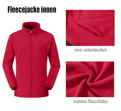 YSENTO Damen 3 in 1 Outdoor Winter Softshell Funktionsjacke mit Fleecejacke wasserdichte Regenjacke Winter Warme Winddichte Übergangsjacke(Rot,M)