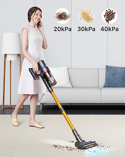 40000Pa Staubsauger Kabellos, Akku Staubsauger Bis zu 60 Min Laufzeit, 500W Staubsauger mit Touchscreen und Anti-Tangle-Bürste, 1.5L Stielstaubsauger für Hartböden/Teppich/Tierhaare/Auto/Zuhause
