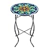 VCUTEKA Outdoor Side Table Mosaic End Table Patio Side Table Small End Table Glass Top Round Balcony Coffee Table Porch Indoor Glass Top