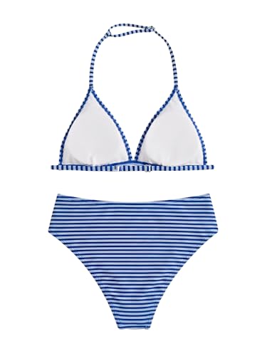 Image of RoseSeek Girl's Tie Dye Smocked 2 Piece Swimwear Sets Backless Halter Bikini Cute Brief Bathing Suit