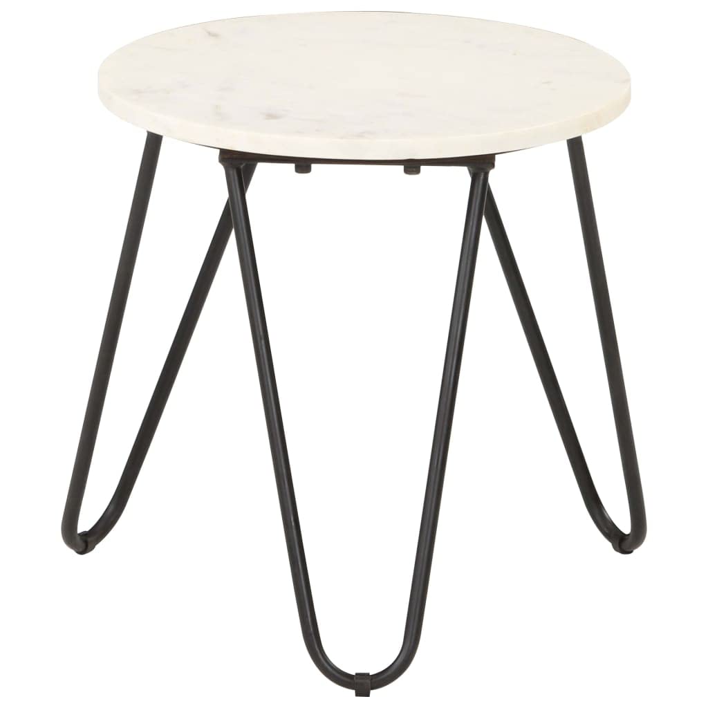 Mesa de centro blanca 40 x 40 x 40 cm, piedra auténtica en aspecto de mármol, mesa auxiliar moderna para salón, marco de hierro estable, pieza de mobiliario duradero, versátil para espacios