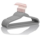 MIZGI Perchas de Terciopelo prémium para niños (Paquete de 50) de 14 Pulgadas de Ancho con Ganchos de Cobre y Oro Rosa, Perchas Antideslizantes para Armario para Faldas y Pantalones