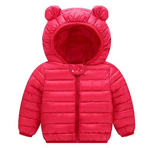 Ding-dong Baby Toddler Kid Boy Girl Winter Ears Hooded Puffer Coat(Red,1T)