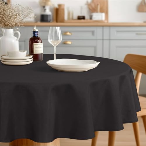 Nappe ronde JIUZHEN 108" lin ferme antitaches noir