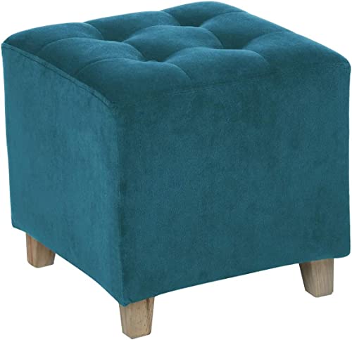 Image of Pouffes Bench Seating Stool for Living Room Office Patio Kitchen Bench Puffy Wooden Mudda Ottoman Stools Set of 2 Footrest Stool Pouf.(Blue)