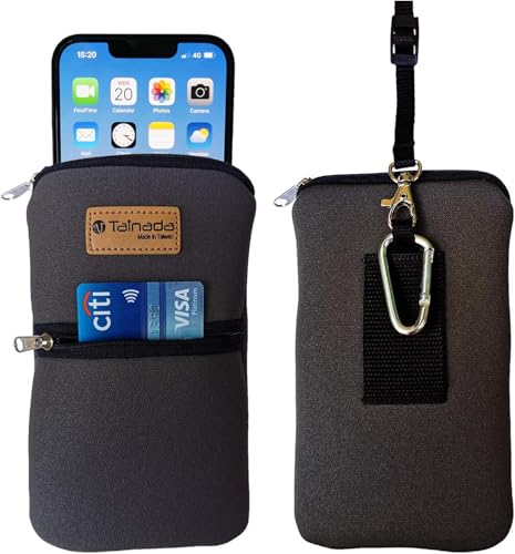 Image of Tainada Men Women Phone Neoprene Shockproof Zipper Sleeve Case Bag Pouch w /Carabiner, Neck Lanyard, Belt Loop Holster for iPhone 17 /16 Pro Max, 16 /15 Plus; Samsung S25, S24+, A56, Z Fold7, 6 (Gray)