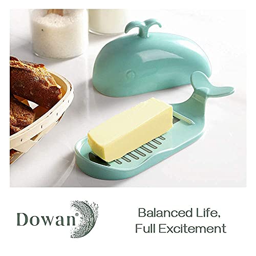 Dowan Whale Butter Dish, Cute Butter Dish, Funny Gifts For Mom Wife Friends, Fish Bone Cutting Measuring Lines And Tail Non-Slip Design, Ideal Decor Gift For Birthday Wedding Housewarming, Turquoise #TOP7