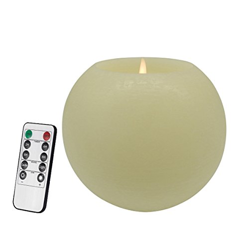 CVHOMEDECO. Moon Sphere Wax LED Dancing Flame Candle Ball Battery Operated Wax LED Flameless Candle with Timer and Remote Control, Dia. 6 X H 5 Inch, Cream by CVHOMEDECO. - Used condition - US$20.65