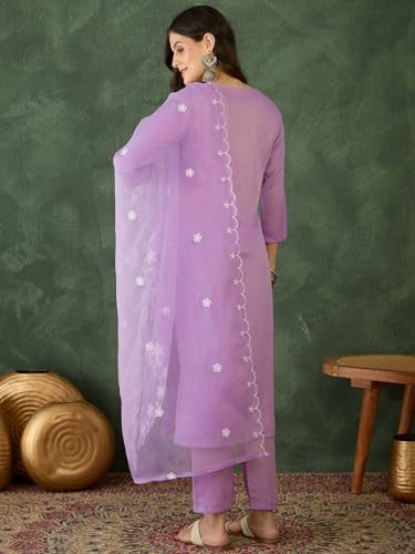 Image of Naixa Women's Rayon Embroidered Straight Kurta with Pant and Dupatta Sets (NX-740)