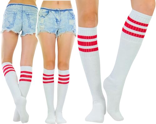 Image of ToBeInStyle Unisex Knee High Cotton Tube Athletic Thick Socks w /Stripe Top