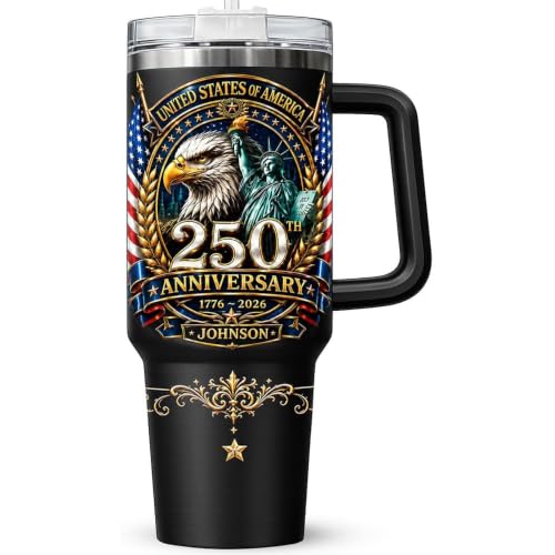 Image of Personalized 250th Anniversary Of America Tumbler - Custom Patriotic USA Flag 1776-2026 Gifts - US Eagle Freedom Tumbler 40oz A18 - American Flag Independence Celebration Gifts For Men, Women