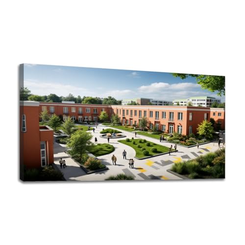 24"x 48" Canvas Wall Art Modern Courtyard Greenery Vibrant Pathways