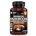 Mushroom Complex - Lions Mane + Cordyceps Chaga Reishi Shiitak,Maitake Mushroomss Blend - High Potency Supplement - Made in The UK - 120 Tablets