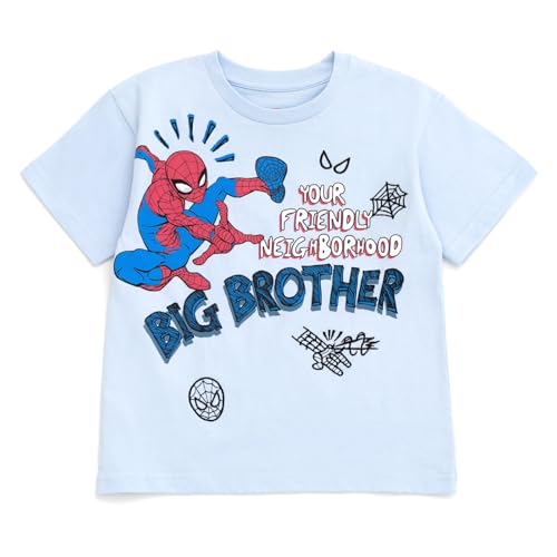 Marvel Spider-Man Toddler Boys Drop Shoulder T-Shirt Pale Blue Spiderman Big Brother 4T