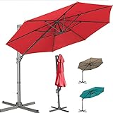 LKINBO Patio Offset Hanging Umbrella Round Deluxe Outdoor Cantilever Umbrella Large sun umbrellas 360 Degree Rotation with Lifting System and Cross Base for Garden Backyard Beach Pool(11FT, Red)