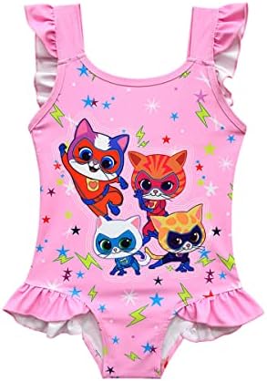AGRIBAZAAR Kitties Swimsuit Girls Toddler One Piece Swimsuit Size 5 Swim Dress Ruffles Sleeve Swimwear Girl Bathing Suit Little Girl Cute Swim Wear Summer Swim Suit 5t 6t Pink