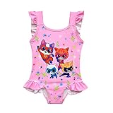 AGRIBAZAAR Kitties Swimsuit Girls Toddler One Piece Swimsuit Size 5 Swim Dress Ruffles Sleeve Swimwe