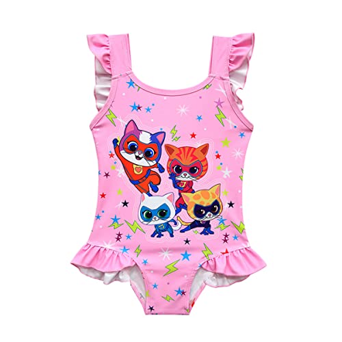 Agribazaar Kitties Swimsuit Girls Toddler One Piece Swimsuit Size 5 Swim Dress Ruffles Sleeve Swimwear Girl Bathing Suit Little Girl Cute Swim Wear Summer Swim Suit 5T 6T Pink #TOP12