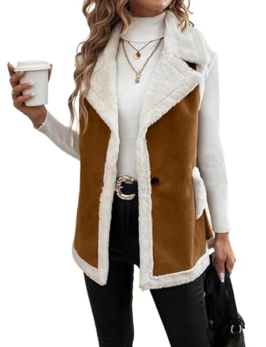 Womens Suede Sherpa Lined Leather Vest Jacket 2024 Fall Winter Sleeveless Lambswool Fur Warm sherpa vest womens