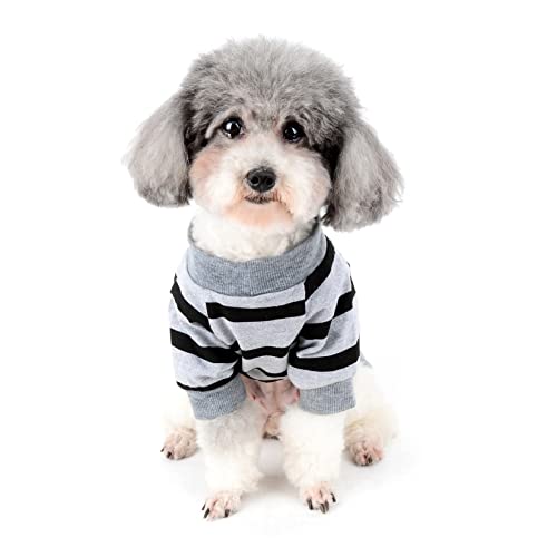 Zunea Hunde-Shirts für Kleine Hunde Sommer Basic T-Shirt Streifen Welpen Kleidung Pailletten Liebe Herz Sweatshirt Weiche Baumwolle Tee Shirt Haustier Kleidung Pullover Chihuahua Bekleidung Grau S