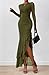 BTFBM Women's Maxi Dresses Fall 2025 Long Sleeve Ruched Bodycon Solid Ruffle Mermaid Cocktail Wedding Guest Dress(Army Green,Medium)