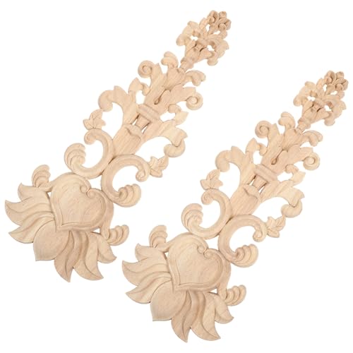 OATIPHO 2 Piezas de Apliques Decorativos Tallados en Madera de Caucho para Puertas de Armario Estilo Europeo, Diseño Vertical, Manualidades Diy, Revestimiento para Muebles y Decoración