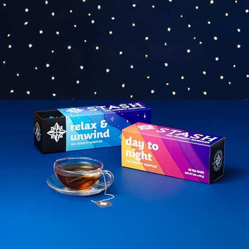 Stash Tea Day to Night Tea Sampler - Assorted Specialty Tea Gift Set, High to No Caffeine, 7 Flavors, 35 Tea Bags