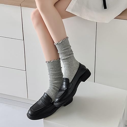 zrylibya Women Cute Ruffle Frilly Crochet Ankle Socks Solid Color Basic Casual Crew Socks 4 Pairs4