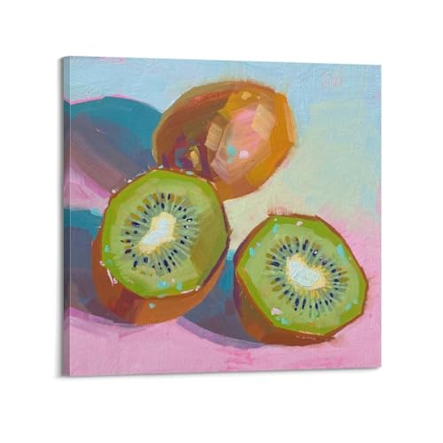 Poster kiwi sur toile rose 50x50cm avec cadre déco moderne