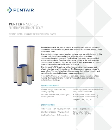 Pentek 155053-44 Pentair Pentek R50-Bb Big Blue Sediment Water Filter, 10-Inch, Whole House Pleated Polyester Filter Cartridge thumb #5