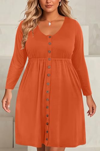 Image of Holipick Women's Plus Size Summer Dresses for Women Casual Dress with Pockets A-Line Swing Button Down Sleeveless V Neck