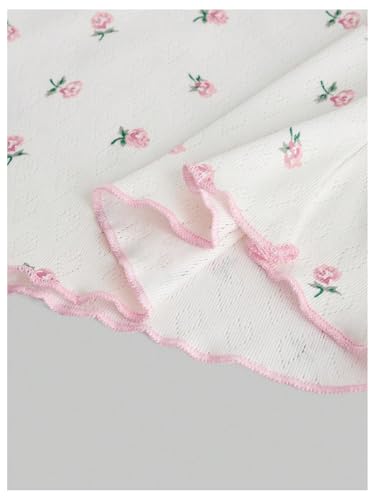 SOLY HUX Women's Summer Short Sleeve Y2k Tees Ditsy Floral Lace Bowknot Tshirts Kawaii Crop Tops4